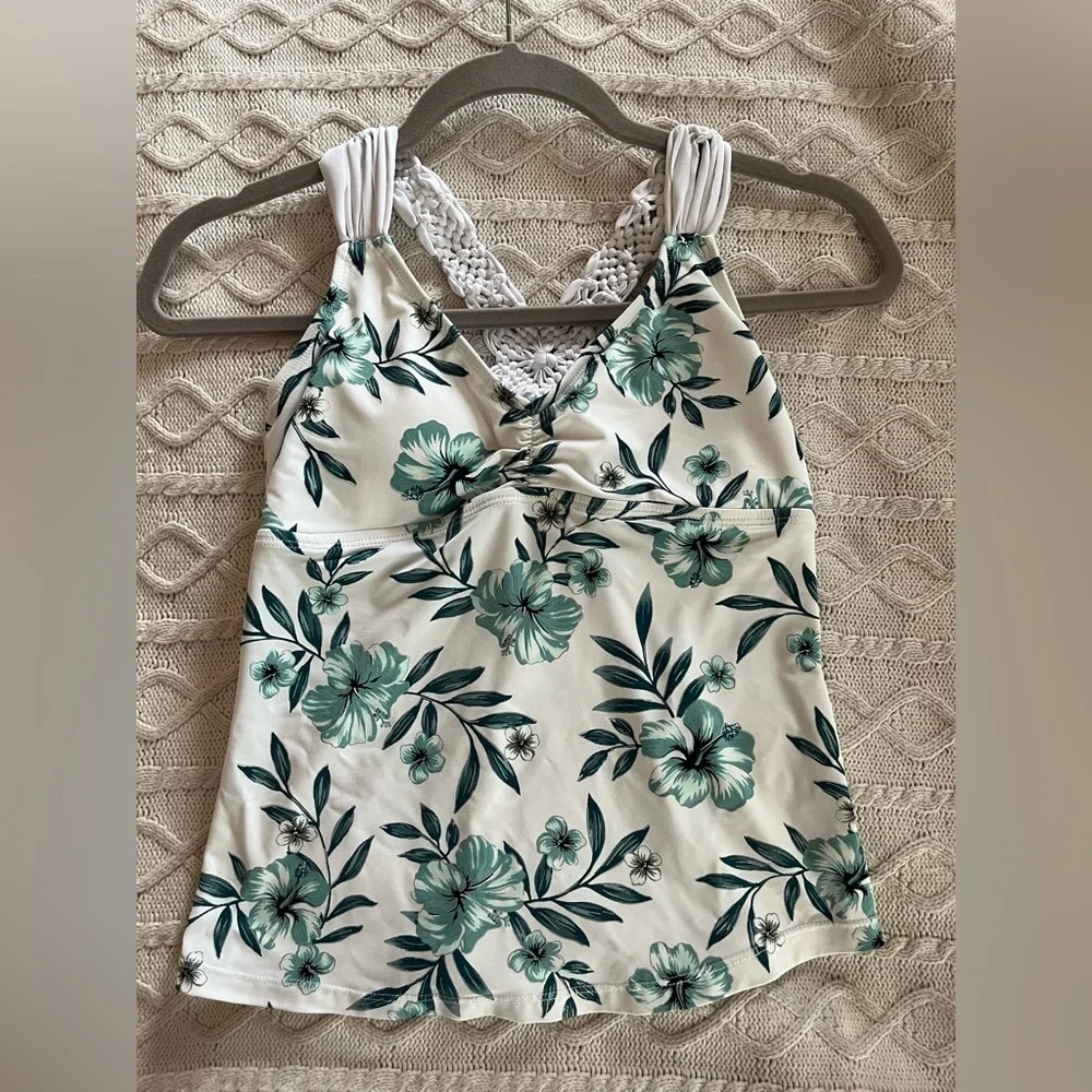 Ambrielle brand White & green Floral Tankini with knit braided straps size S - Picture 8 of 13
